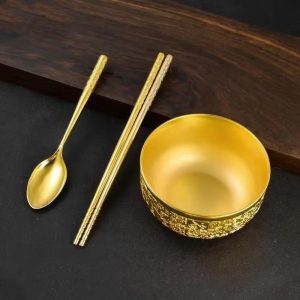 首頁產品 香港黃金擺件足金999金碗三件套金碗筷子勺子禮盒擺件 定做1000克